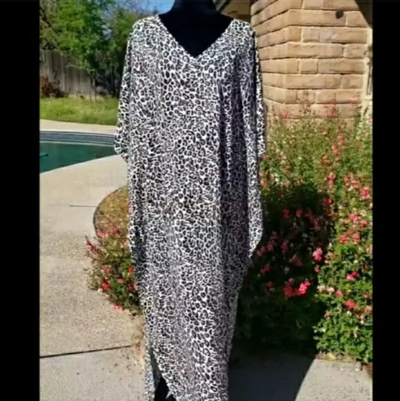 Kaftan Leopard Dress Maxi Cover Up Animal Print NEW 🦋 LAST 1 - Picture 4 of 11